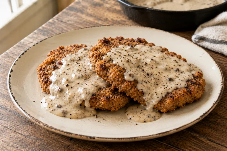 Country-fried deer steaks with pepper gravy